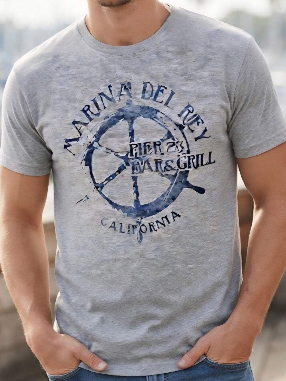 NWT Sonoma Men's Graphic Tee Grey/Blue Marina Del Rey California Nautical XL